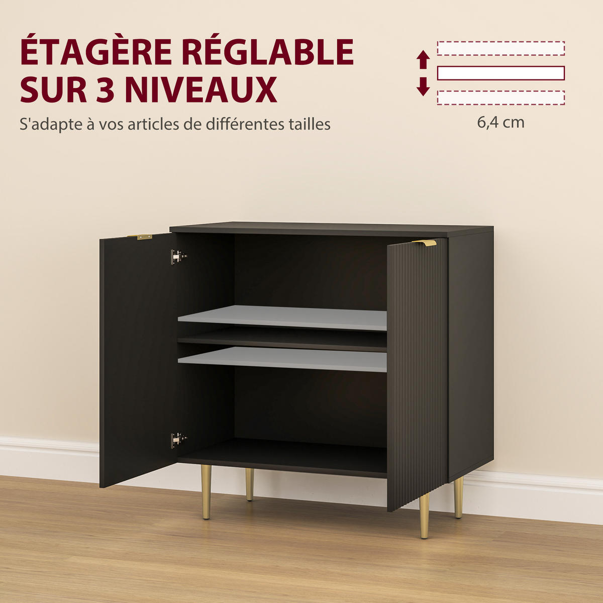 SIDEBOARD DE-11212 verstellbarer Boden Schwarz - Schwarz, Holzwerkstoff (80/80/40cm) - ComfortXL