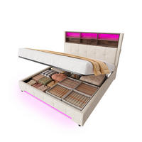 POLSTERBETT 160/200 cm in Beige mit 6 Fächern, Seitentaschen, USB-C, LED und Bettkasten aus Samt - Beige, Holzwerkstoff/Textil - STILVORA