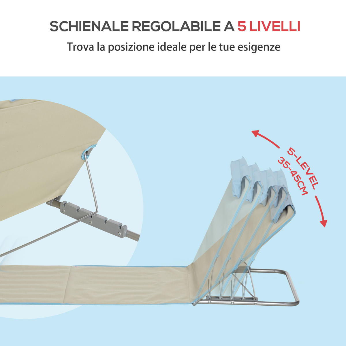 STRANDSTUHL mit verstellbarer Kopfstütze, Klappstuhl, beige-blaue Farbgebung - Beige, Metall (53/45/124cm) - Vallsero