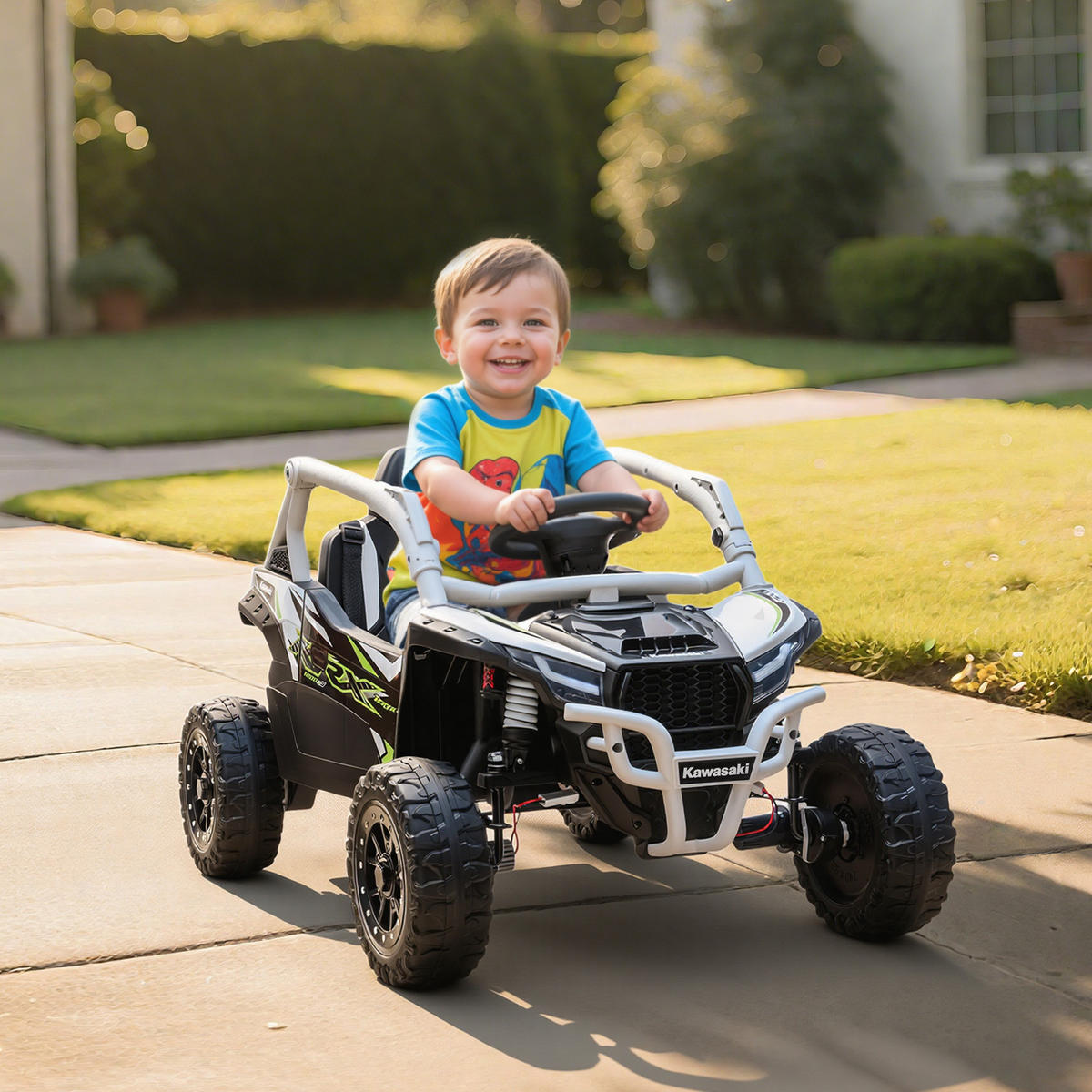 KINDER-ELEKTROAUTO mit 2 Motoren Fernbedienung und LED-Leuchten - Grau, Kunststoff (100/64/56cm) - AIYAPLAY