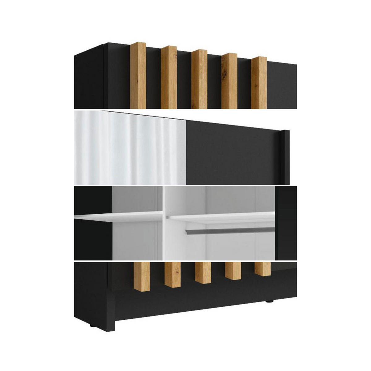 SCHWEBETÜRENSCHRANK Bayadero schwarz 200 cm / 63 cm / 199 cm - Schwarz/Braun, Holz/Holzwerkstoff (200/198/63cm) - Feldmann-Wohnen