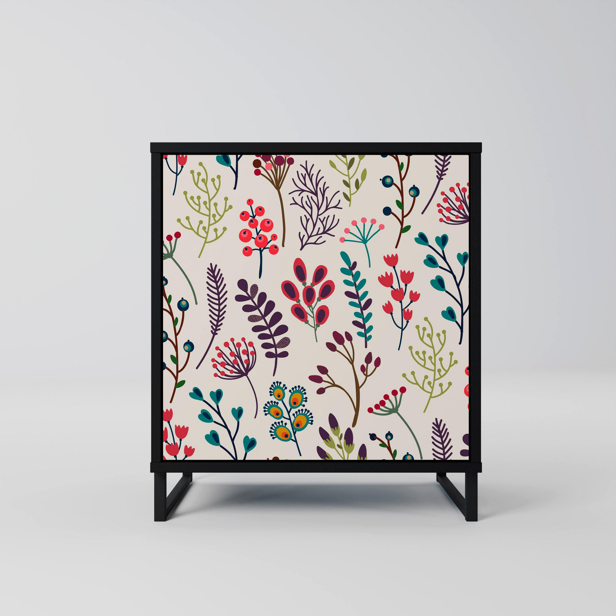 SIDEBOARD AUTUMN SUNDRIES, Schwarz, 57,5x42x67,5 cm, Schwarze Metall-Rahmenfüße - Multicolor/Schwarz, Holzwerkstoff/Metall (57.5/67.5/42cm) - SpaceRebels