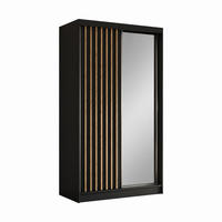 KLEIDERSCHRANK Lumil 120 cm Schwarz Spiegel Griffe silber - Schwarz, Holzwerkstoff (120/216/61cm) - KS Home Concept
