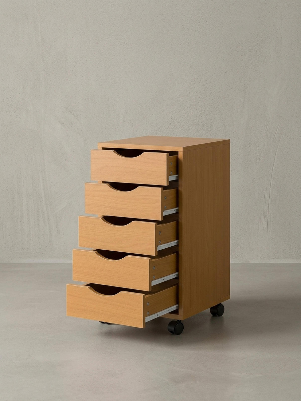 ROLLCONTAINER – Buche, 5 Schubladen, Schreibtischcontainer, Rollen - Schwarz/Braun, Holz/Kunststoff (33/64/38cm) - KADIMA DESIGN