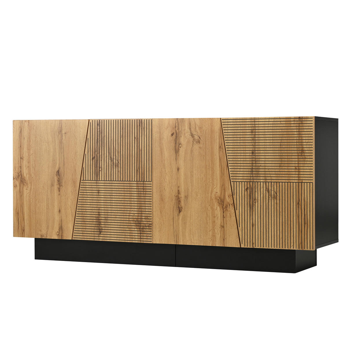 SIDEBOARD 160/40/72 cm Schwarz und Holzfarbe aus Spanplatte mit Stauraum - Schwarz, Holzwerkstoff (40/72/160cm) - OKWISH
