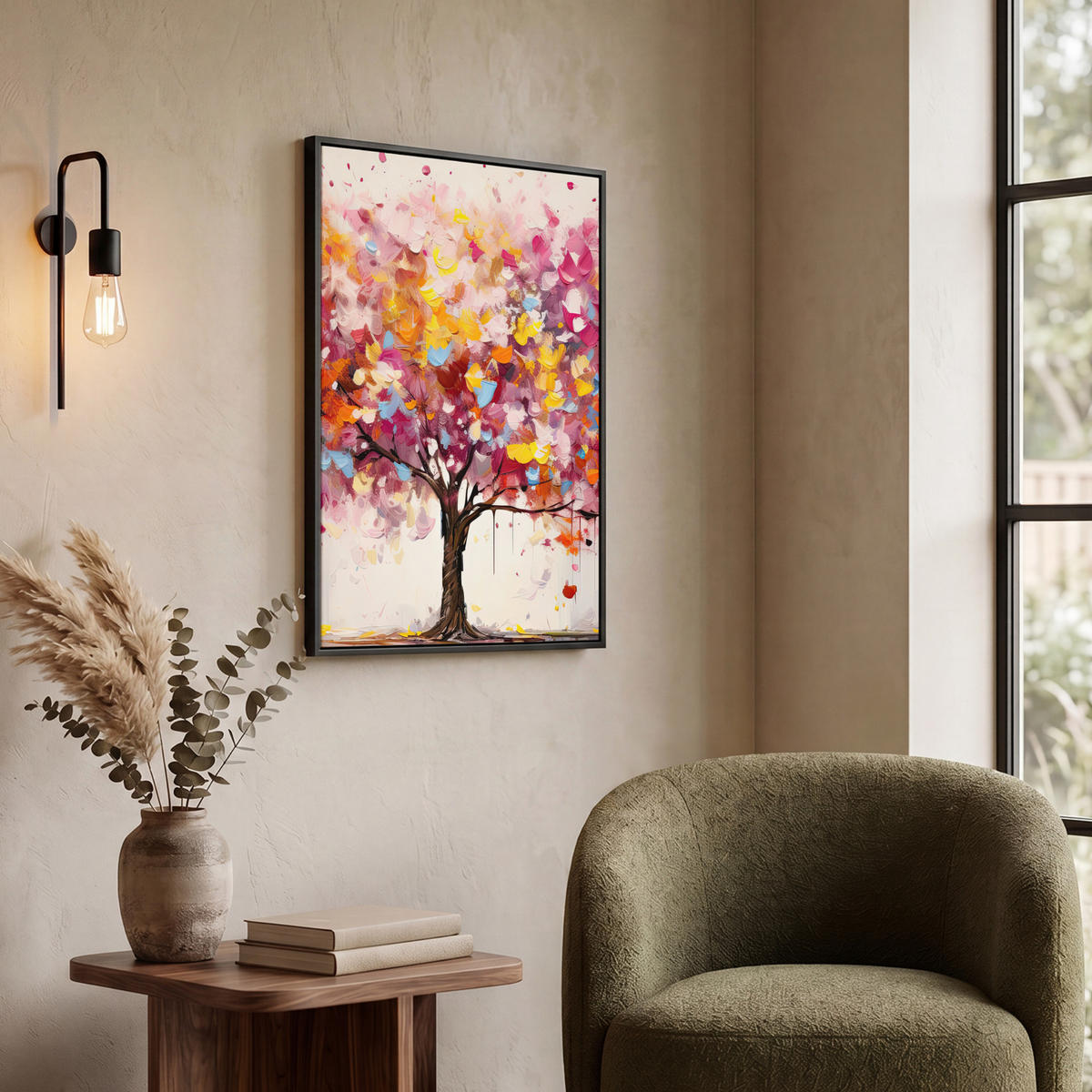 LEINWAND Bilder mit Rahmen - Aquarell - Baum - Kunst - Abstrakt - 50x70 - Multicolor, Textil (50/70cm) - MuchoWow