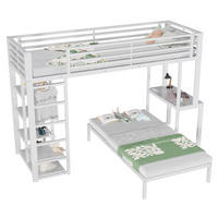 ETAGENBETT 90/200 cm Weiß mit Schreibtisch und Kleideraufbewahrung - Weiß, Metall (90/200cm) - MIVRAY