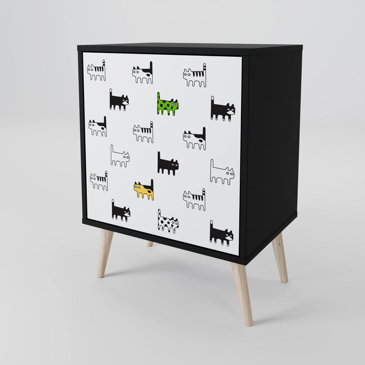 SIDEBOARD CATS COMPILATION, Schwarz, 57,5x42x75,5 cm, Goldfarbene Metallfüße - Goldfarben/Multicolor, Holzwerkstoff/Metall (57.5/75.5/42cm) - SpaceRebels