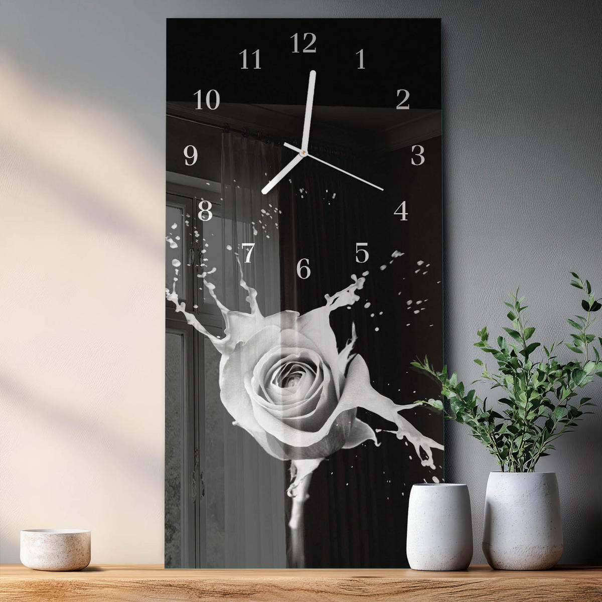WANDUHR 30x60 cm - Flecken - Schwarz, Glas (30/60/0.4cm) - TULUP
