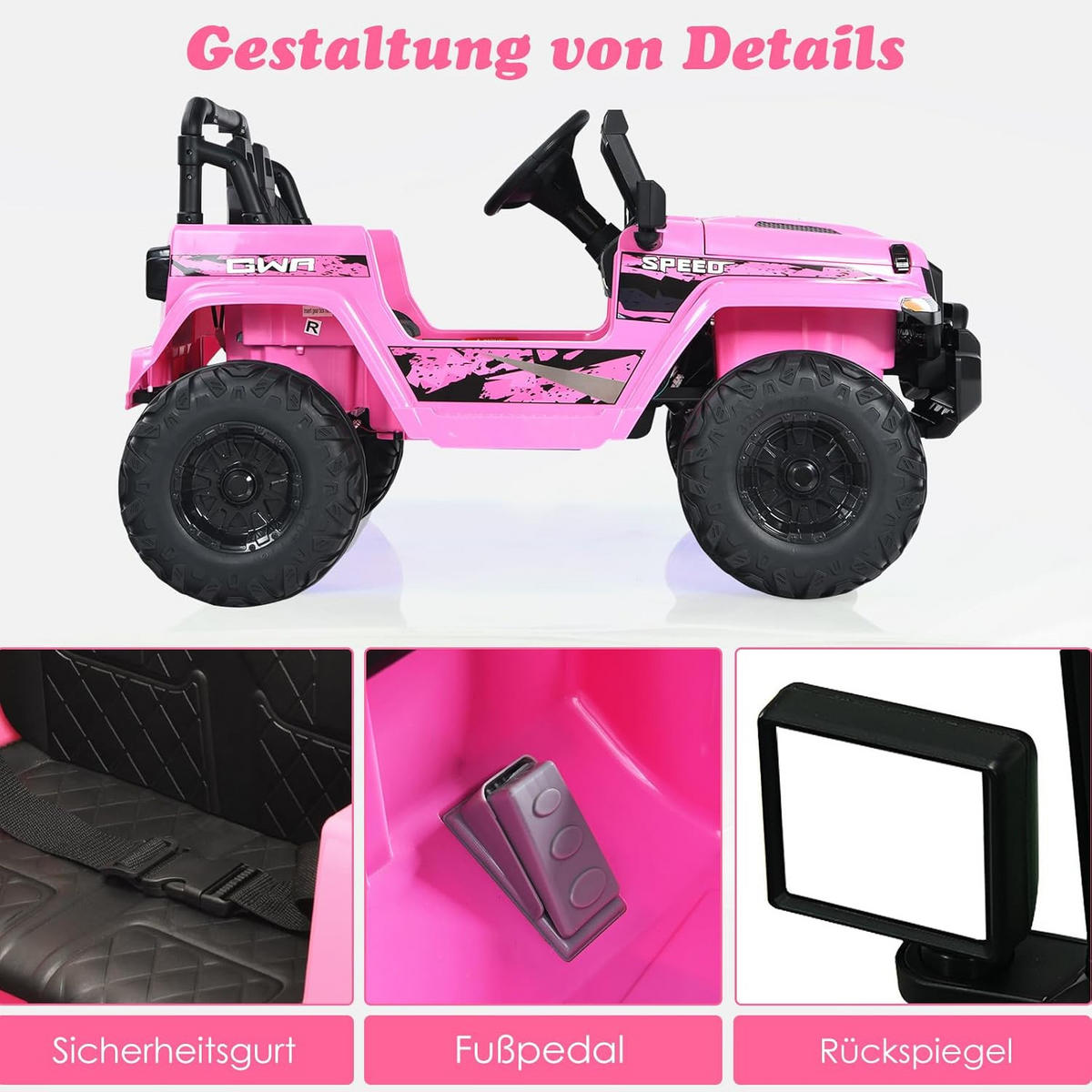 ELEKTROAUTO 12V Kinder Rosa - Pink, Kunststoff (72/67/112cm) - COSTWAY