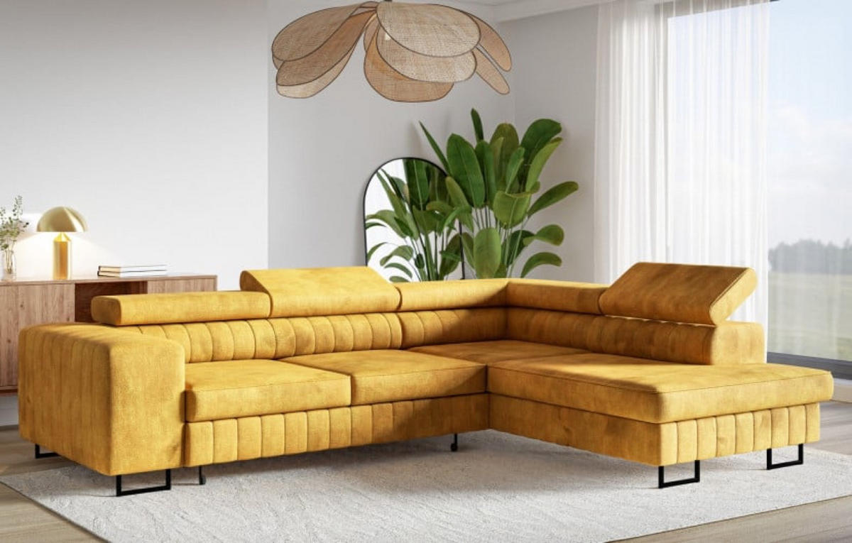 ECKSOFA Terra Senfgelb NOLA Mit Verstellbaren Kopfstützen Rechts - Gelb/Goldfarben, Textil (203/274cm) - Sepro Meble