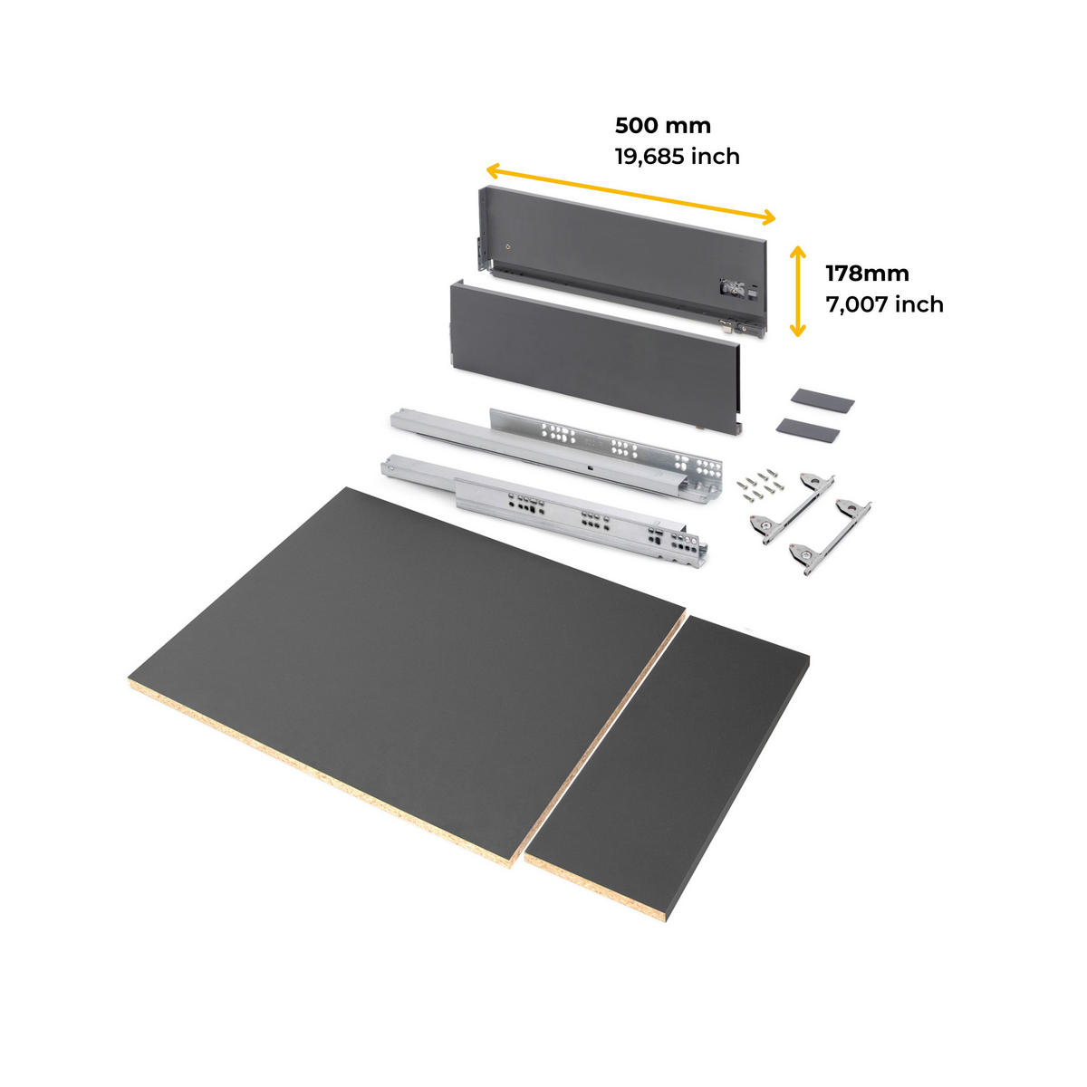 SCHUBLADEGARNITUR Vertex für Küche oder Badezimmer, Höhe 178mm, mit Einlegeböden, Modul 450mm, Anthrazitgrau - Anthrazit, Metall (1.5/17.8/50cm) - EMUCA