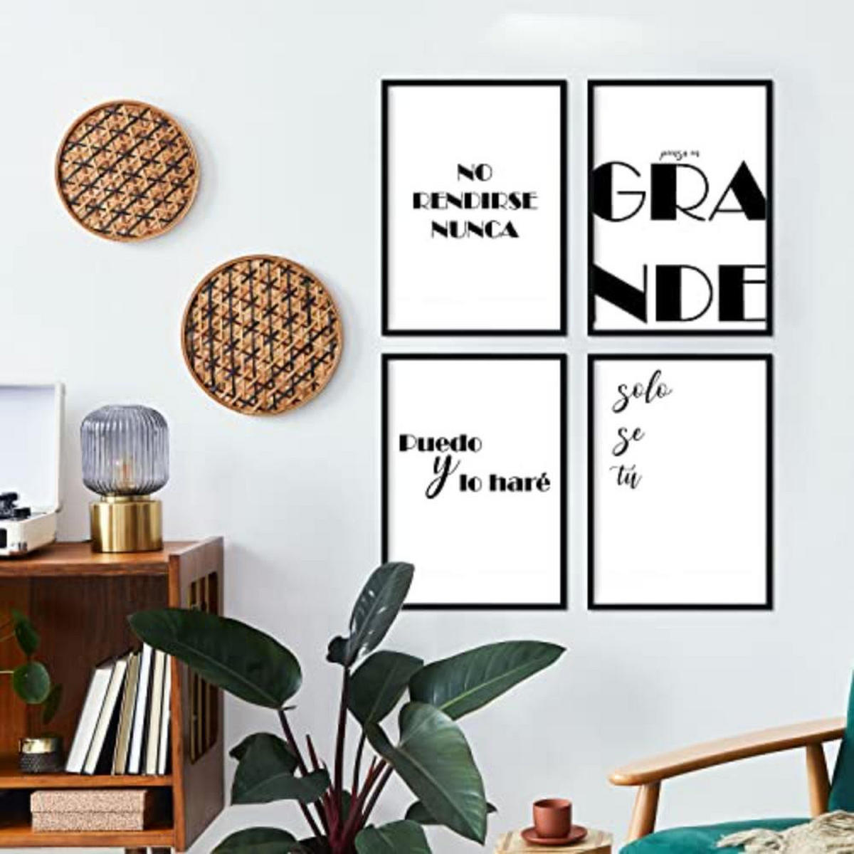 POSTER Set mit 4 Nachdenken TypografieStil A3 Weißer Rahmen - Weiß, Papier (29.7/3cm) - Nacnic