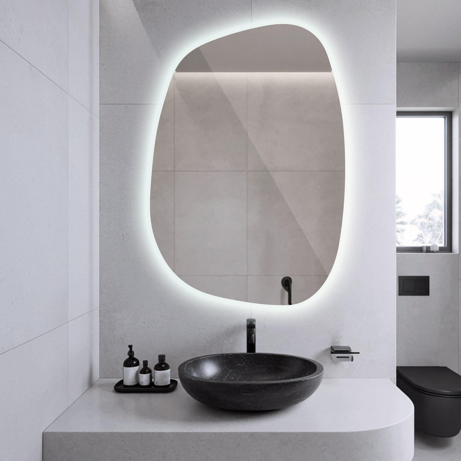 LED SPIEGEL 90,9 x 66 cm Unregelmäßige Form Kaltweiß 6500K - Transparent, Glas (90.9/66/0.4cm) - TULUP