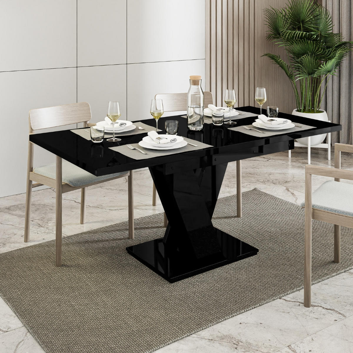 ESSTISCH Schwarz Hochglanz Ausziehbar 120 - 160 cm - Schwarz Hochglanz, Holzwerkstoff (120/80/75cm) - PROSPERO