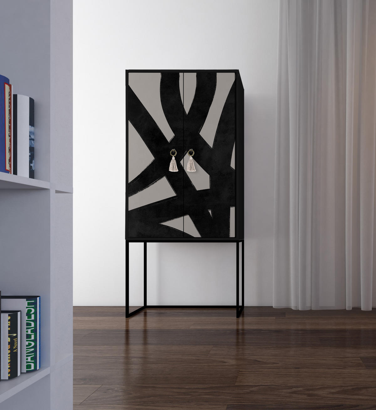 HIGHBOARD aus MDF ALVA ABSTRACT LINES - Schwarz, Holzwerkstoff (75/164.5/45cm) - RNT By Really Nice Things