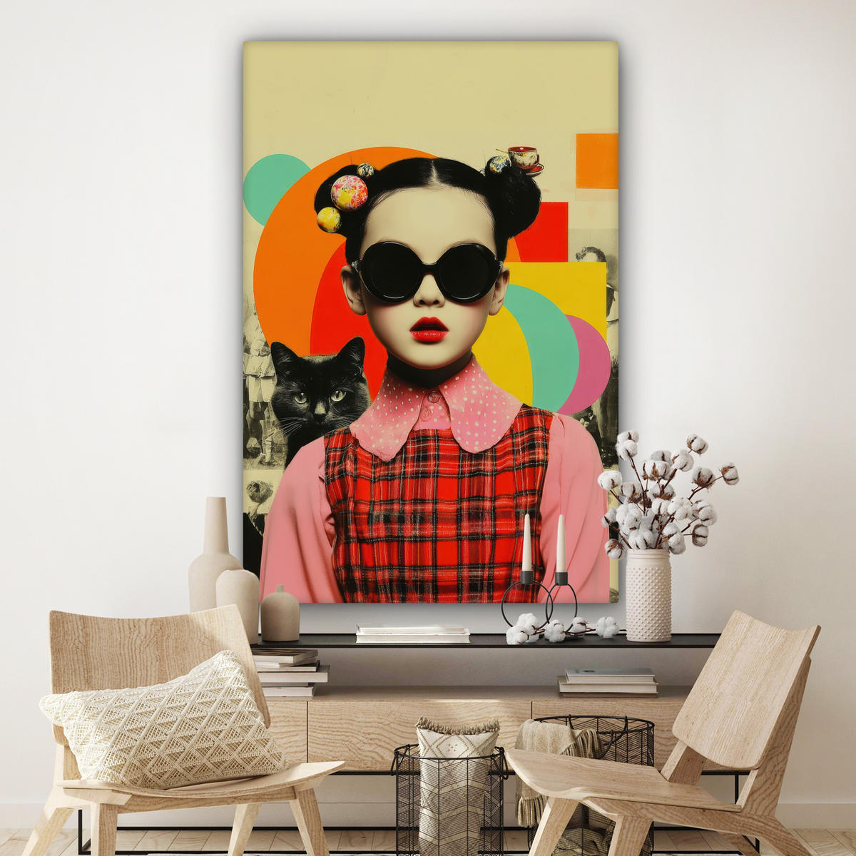 SLIKA NA PLATNU Dekle pop-art 90x140 cm - bež, tekstil (90/140cm) - MuchoWow