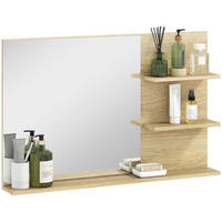 BADEZIMMERSPIEGEL mit zwei seitlichen Ablagen und einer unteren Ablage,75 x 10 x 48 cm ,Holzfarbe - Braun, Glas (10/48/75cm) - Vallsero