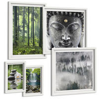 BILDER SET 5er Set - 50x50 cm & 20x30 cm & 40x60 cm Weißer Rahmen - Harmonie der Natur, Steine, Wasser, Buddha - Weiß, Kunststoff (40/60cm) - TULUP