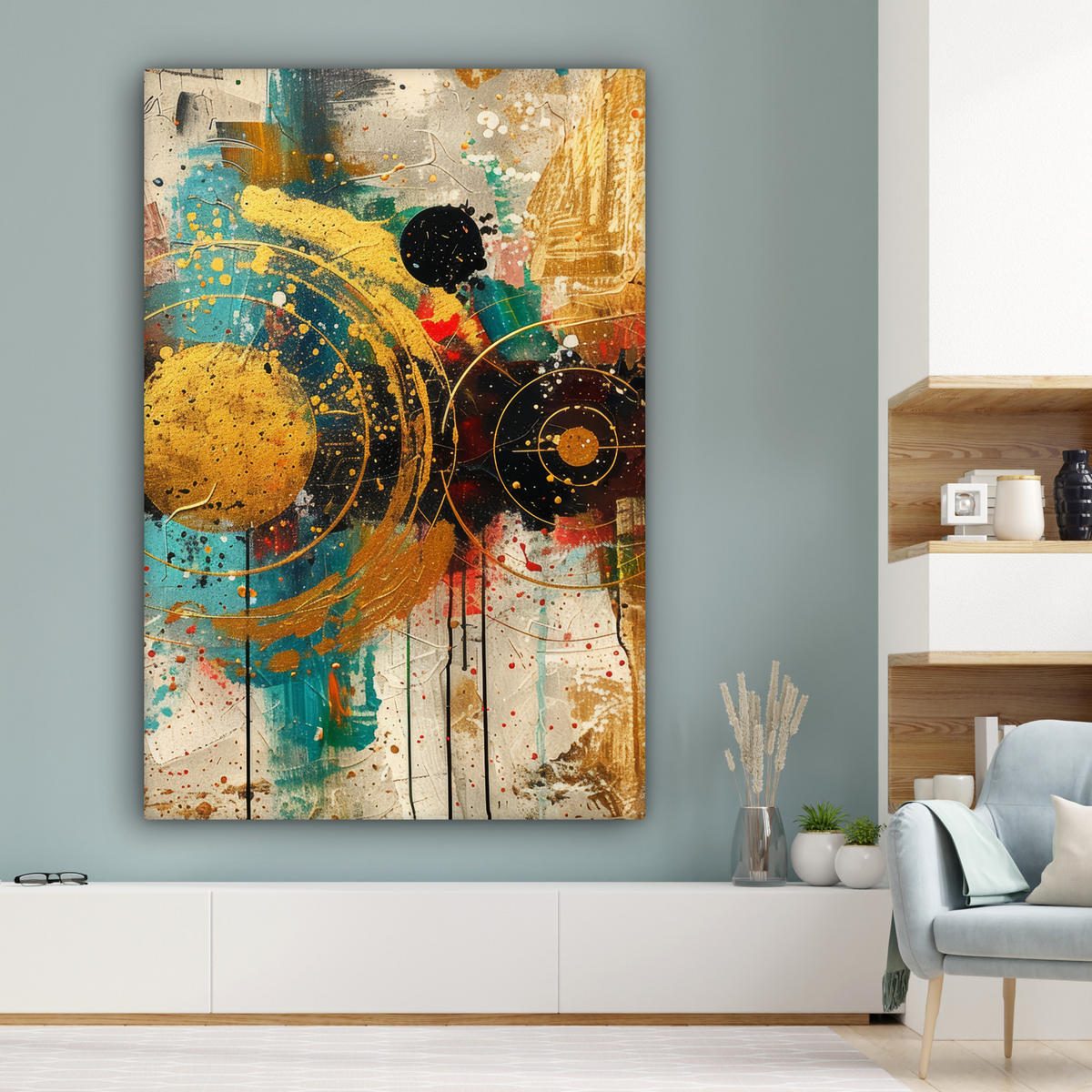 OBRAZ NA PLÁTNE Abstraktné - umenie - zlaté - moderné 90x140 cm - viacfarebná, textil (90/140cm) - MuchoWow