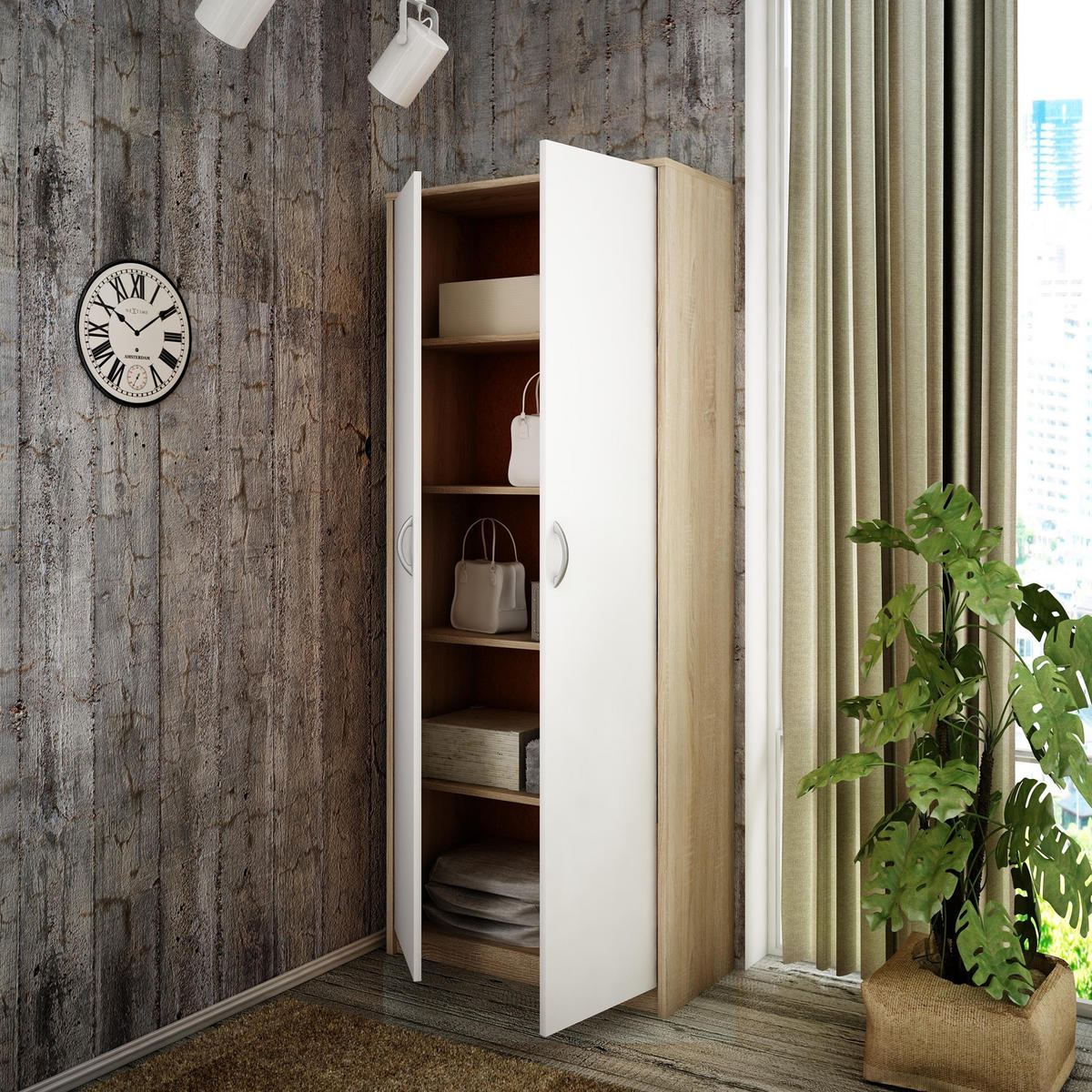 BÜCHERREGAL R5 Sonoma Eiche-Weiß 74/35/180 cm 2 Türen - Weiß/Sonoma Eiche, Holzwerkstoff (74/180/35cm) - Matkam Möbel
