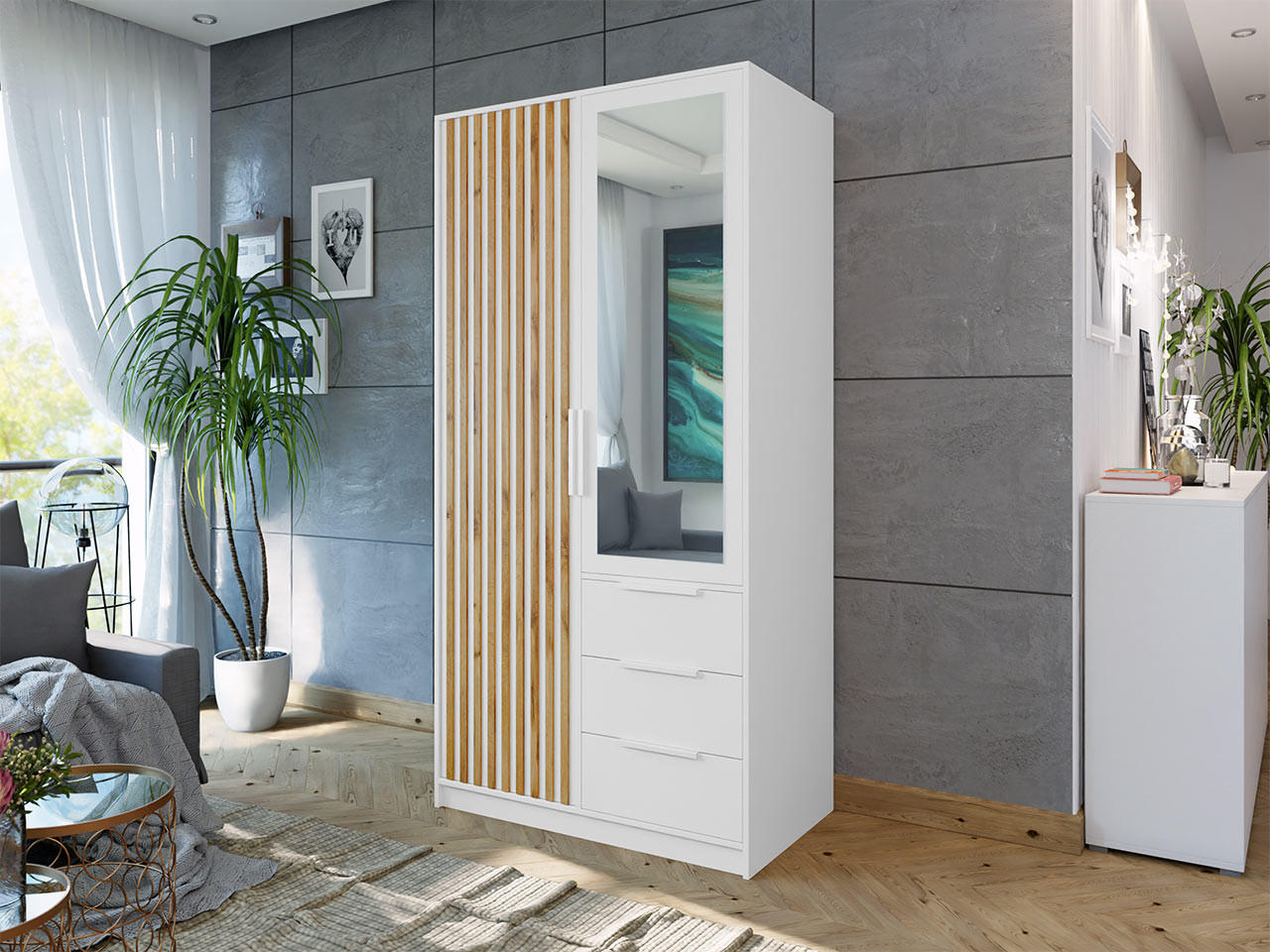 KLEIDERSCHRANK Bali Lux D2 - Weiß, Holzwerkstoff/Metall (100/200/58cm) - MIRJAN24