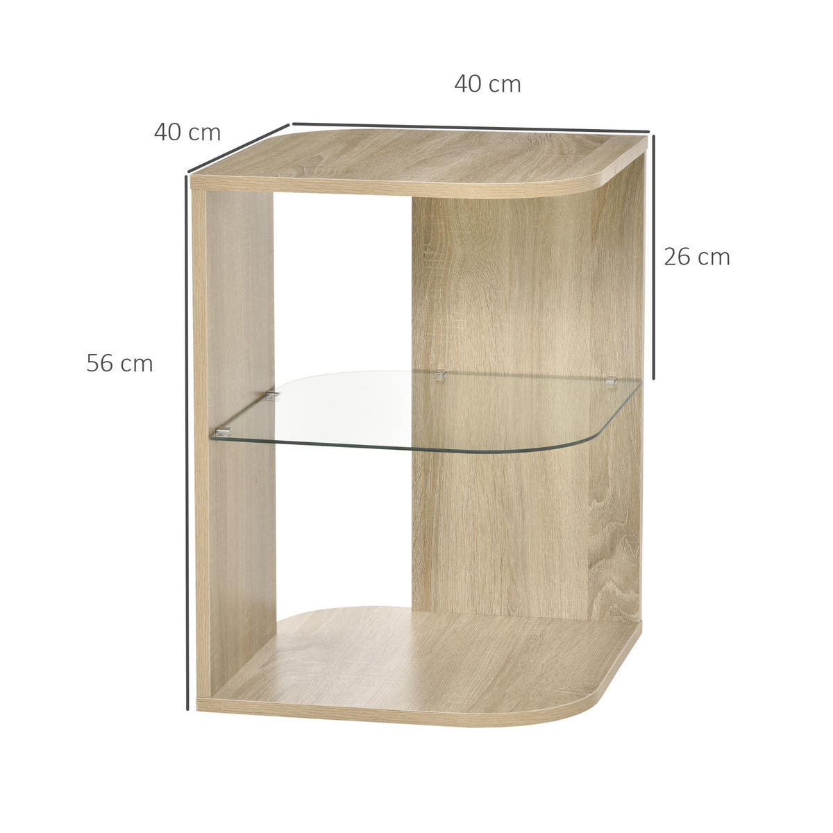 BEISTELLTISCH DE-15732 mit Glasablage Naturholz - Naturfarben, Holzwerkstoff (40/40/56cm) - ComfortXL