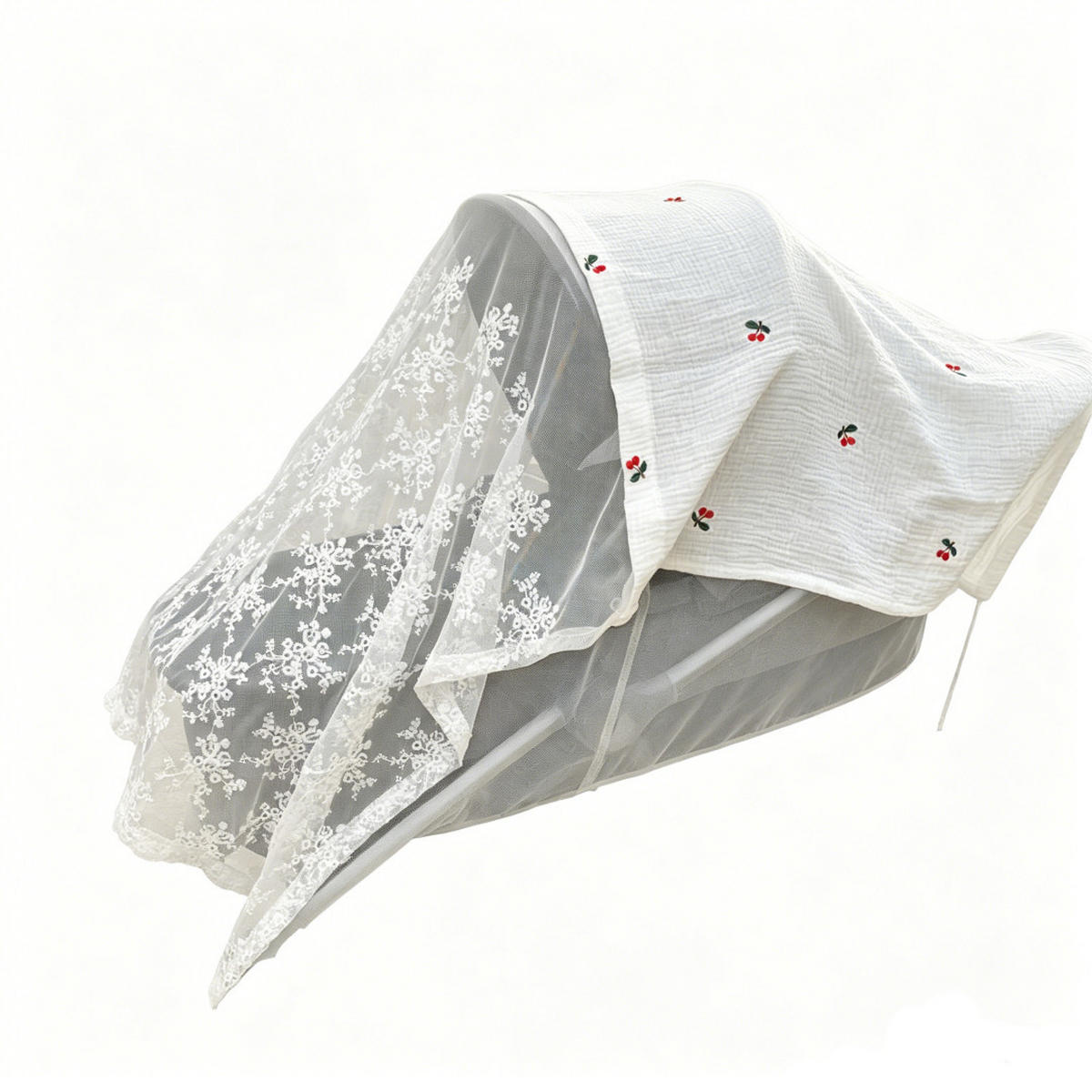 KINDERWAGEN-MOSKITONETZ Kirschmuster 130x100cm - Weiß, Textil - Weltevree