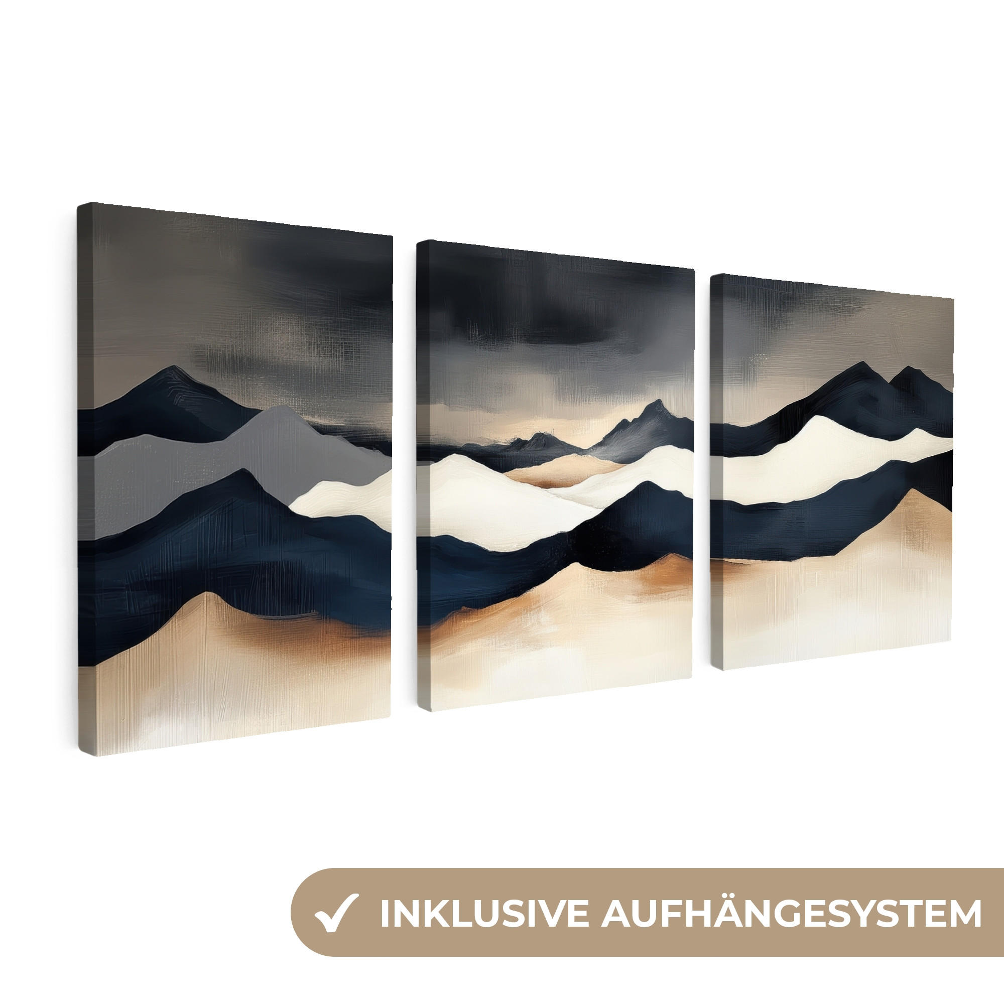 LEINWANDBILD 3er Set Landschaft - Abstrakt - Modern 180x80 cm - Dunkelblau, Textil (180/80cm) - MuchoWow