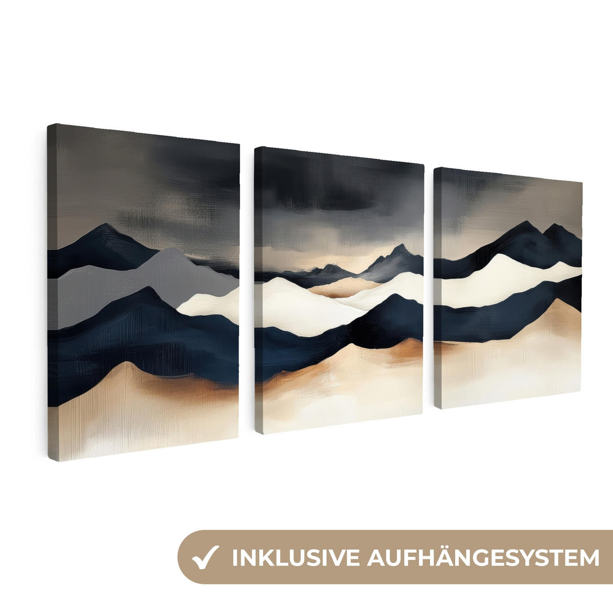 LEINWANDBILD 3er Set Landschaft - Abstrakt - Modern 180x80 cm - Dunkelblau, Textil (180/80cm) - MuchoWow