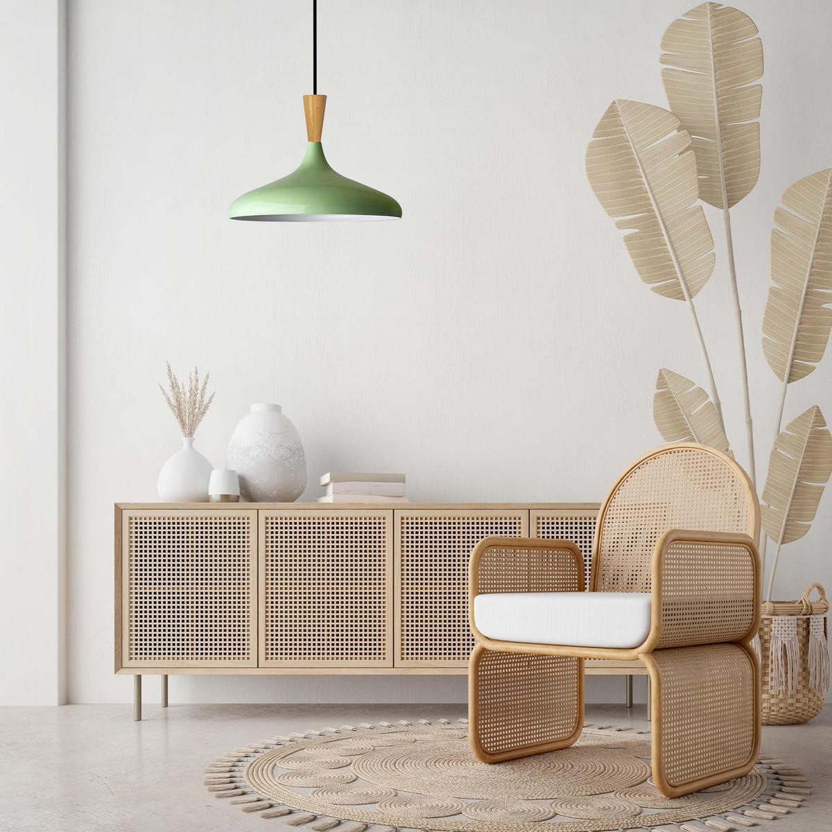 PENDELLEUCHTE Champion Holz 35/30 cm - Mintgrün, Metall (35/30cm) - Bamyum
