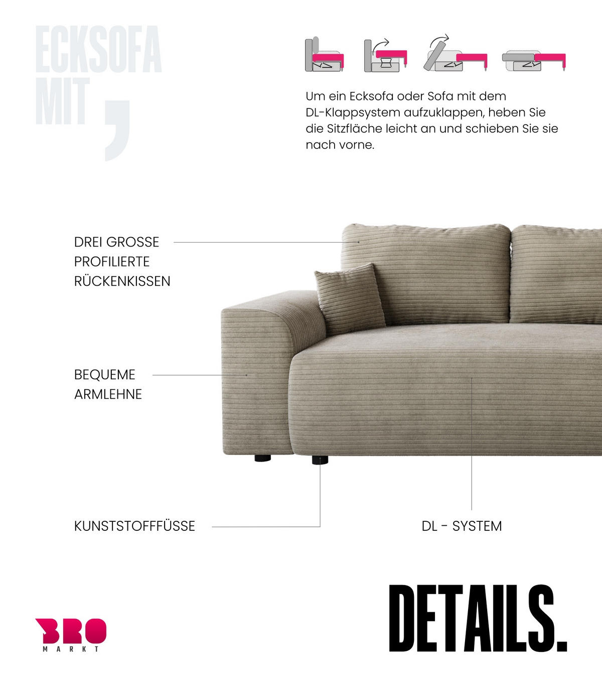 ECKSOFA Romeo mit Schlaffunktion Beige - Beige, Textil (285/185cm) - Bromarkt