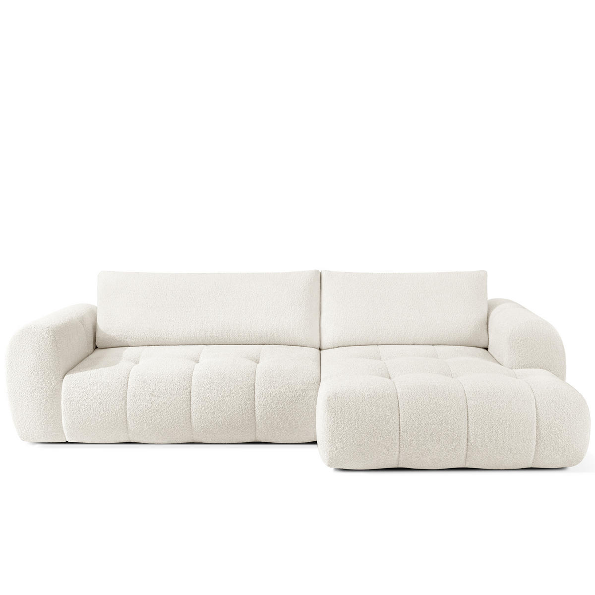 ECKSOFA MIT HOCKER LIRA, Weiß, Bouclé - Weiß, Holz/Holzwerkstoff (96/50cm) - KONSIMO®