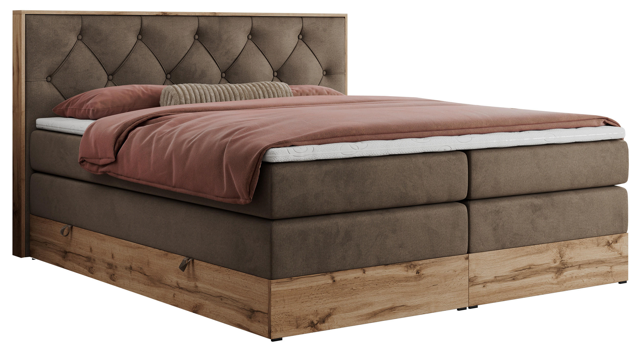 BOXSPRINGBETT VENETO KING 140/200 Braun Velvet - H3 - Braun, Holz/Textil (140/200cm) - MKS