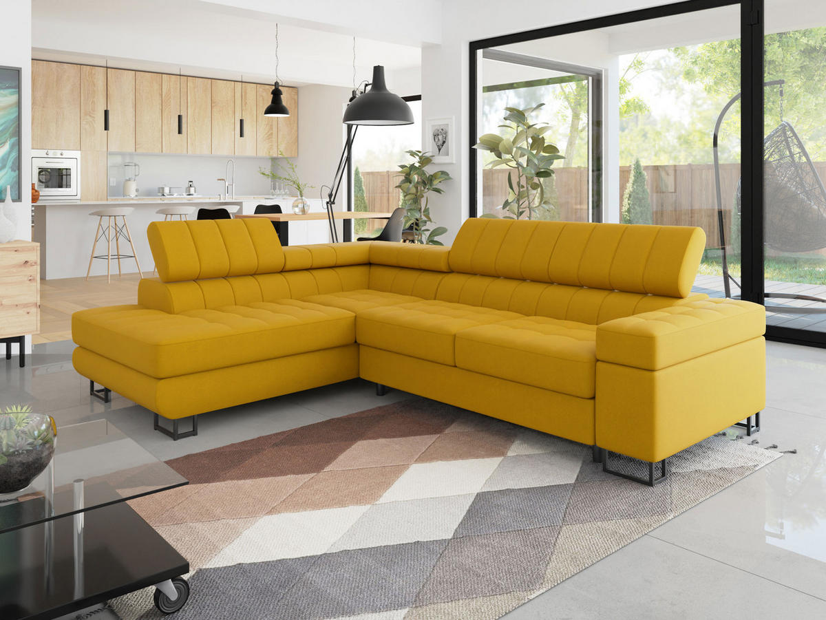 ECKSOFA Laris Premium, Seite: Links - Gelb/Schwarz, Holz/Textil (271/203cm) - MIRJAN24