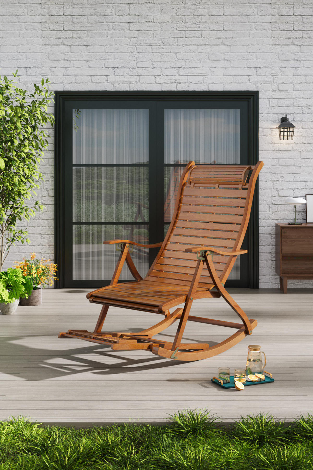 GARTENSCHAUKELSTUHL Relaxsesselaus aus Bambus Stahl in Braun für Garten Balkon klappbar verstellbar 47 x 95 x 72-108 cm Belastbarkeit 150 kg - Braun, Metall (47/108/95cm) - Livingandhome