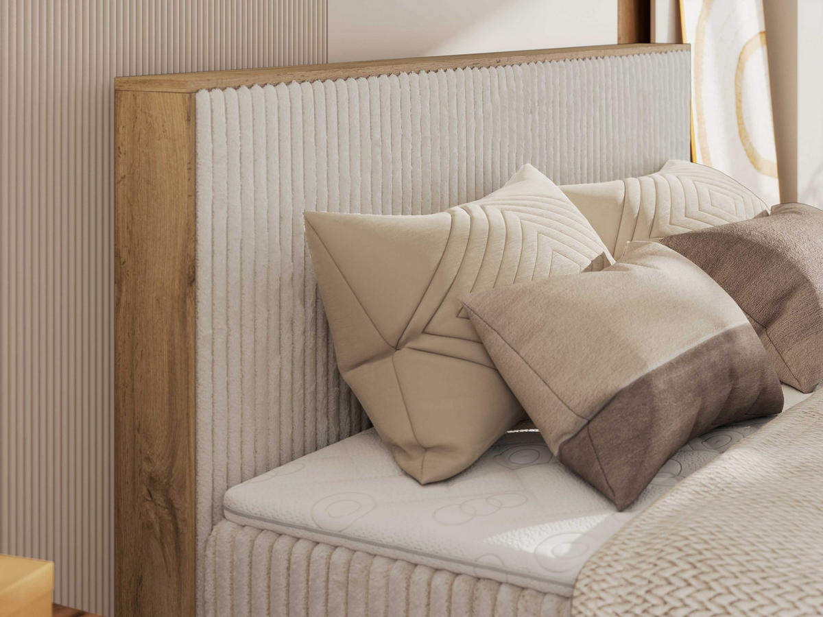 BOXBETT WOOD CLASSIC KING 180/200 - Beige Cord - H3 - Beige, Textil (180/200cm) - MKS