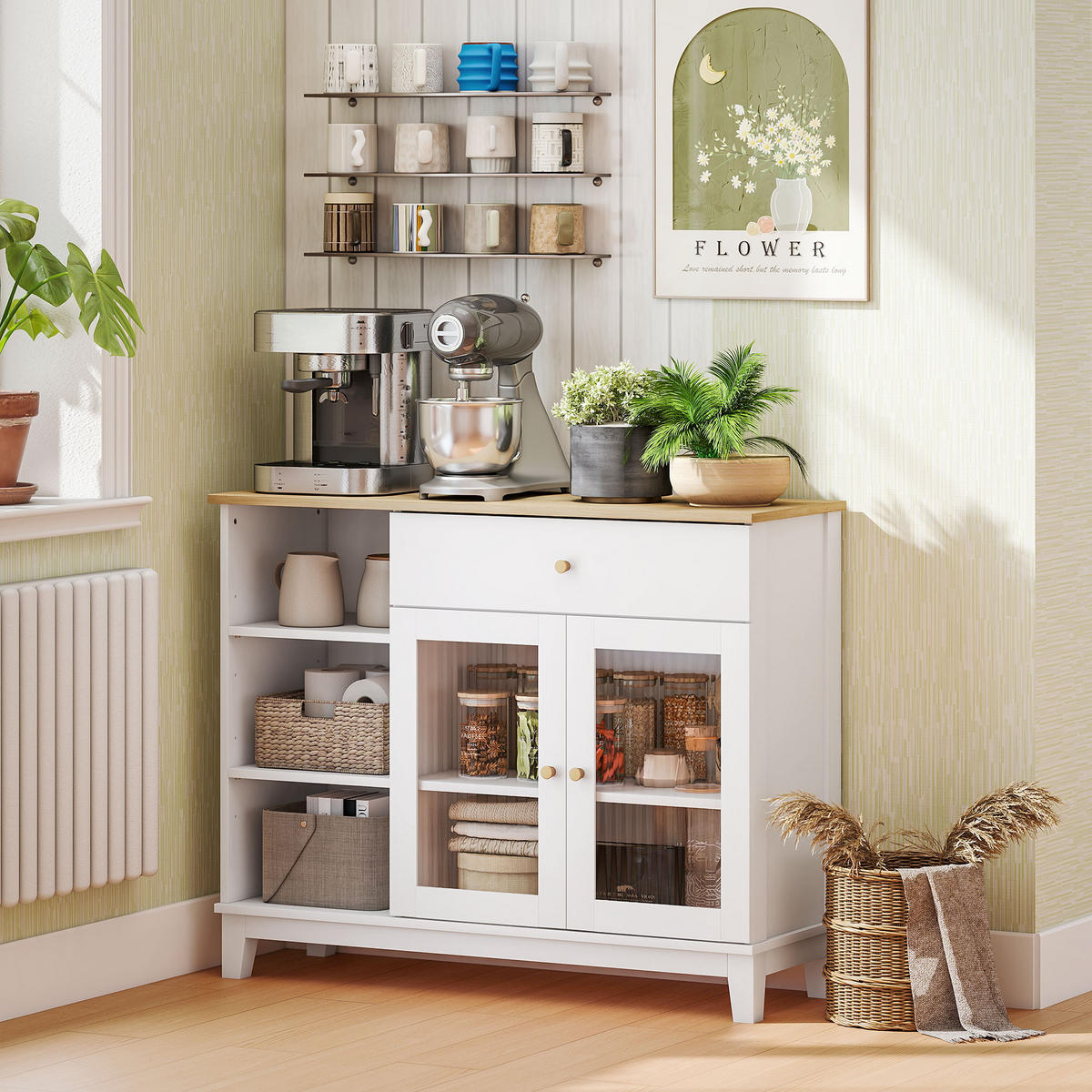 SIDEBOARD Weiß Eichefarben 100/35/80 cm - Weiß, Holzwerkstoff (100/80.3/35cm) - PANGIVO