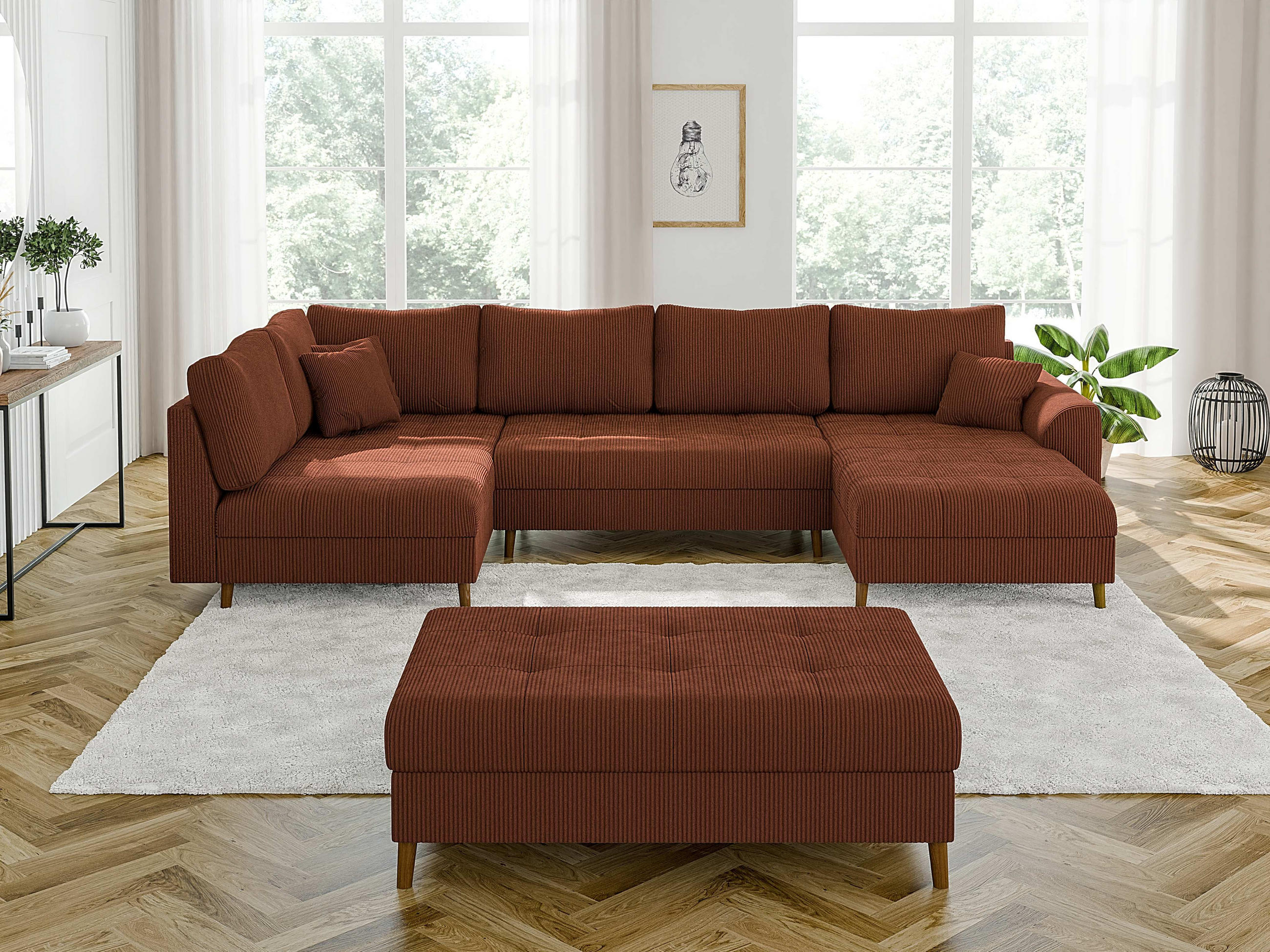 Thumbnail - S-Style Möbel Wohnlandschaft, Terra cotta, Textil, Echtholz,Buche, Birke, 8-Sitzer, Füllung: Silikon,Silikon,Polyethersc...