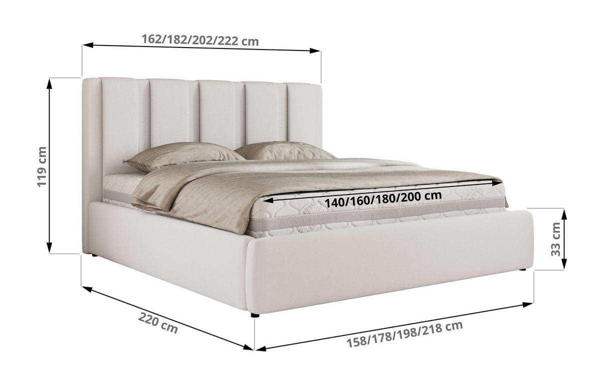 POLSTERBETT SAVINO CLASSIC 160/200 - Weiß Kunstleder - ohne Matratze - Weiß, Textil (160/200cm) - MKS