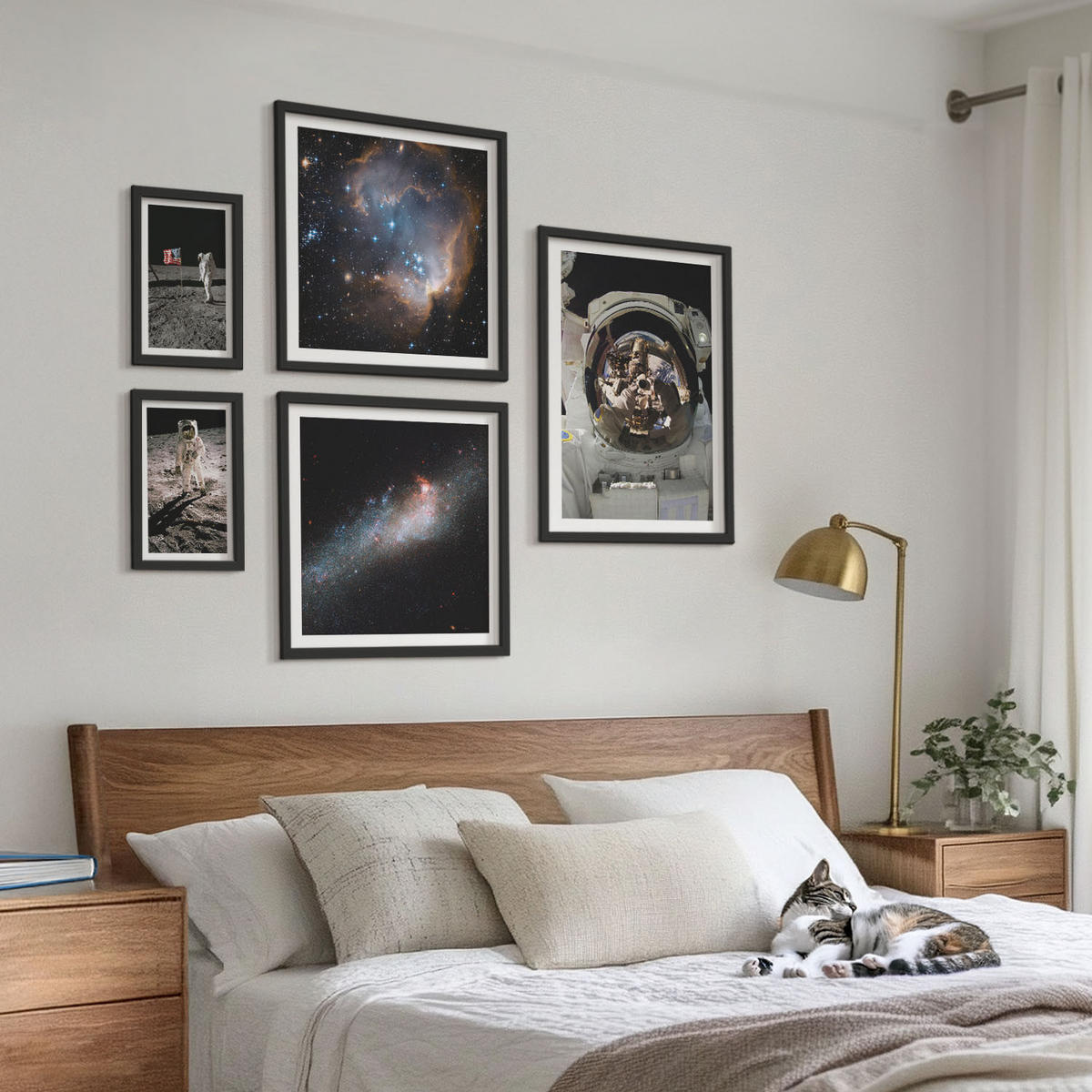 BILDER SET 5er Set - 50x50 cm & 20x30 cm & 40x60 cm Schwarzer Rahmen - Astronauten landen auf dem Mond - Schwarz, Kunststoff (40/60cm) - TULUP