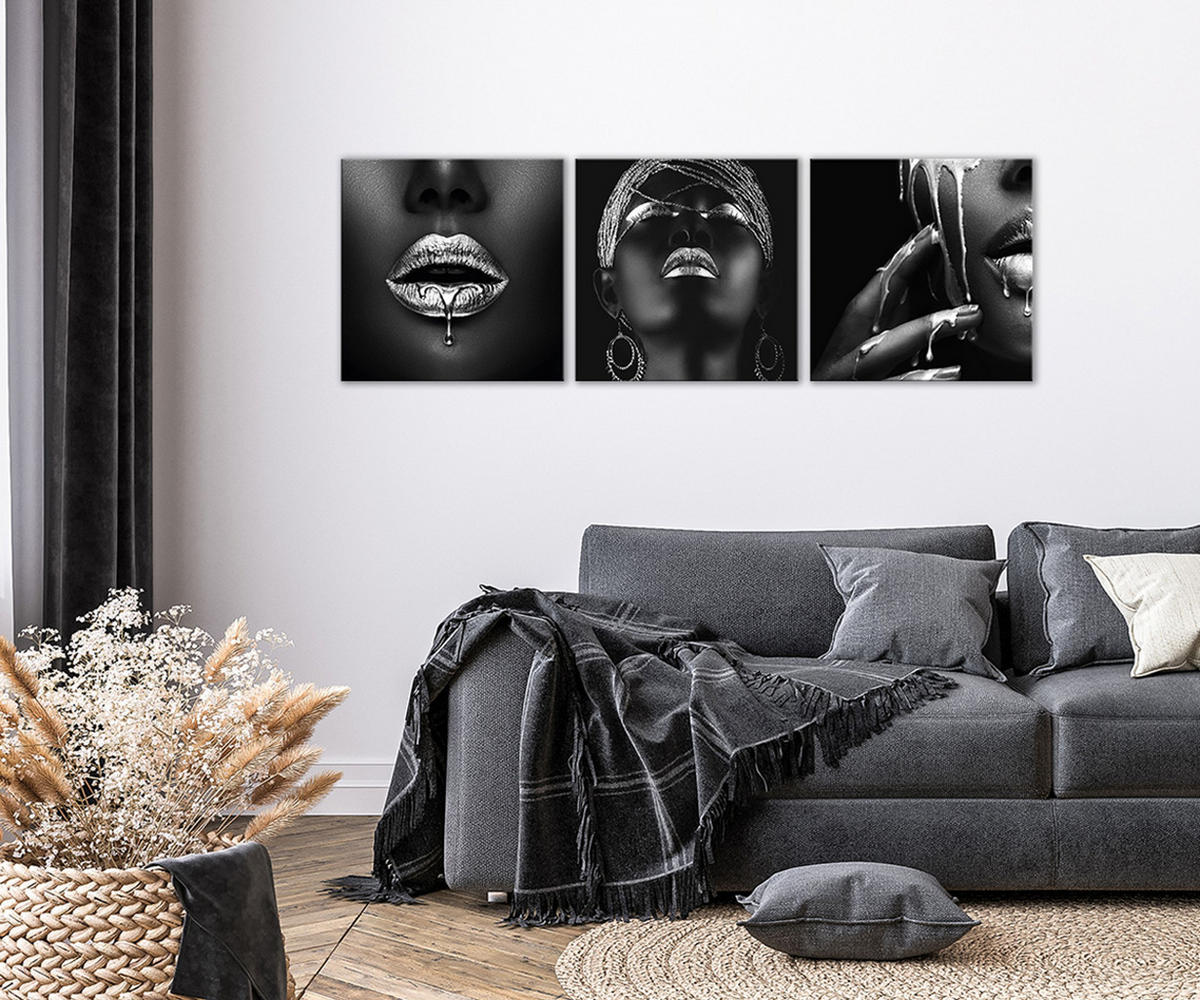 BILDER-SET aus Glas je 50x50 cm Frauen schwarz silber - Silberfarben, Glas (150/50cm) - artissimo