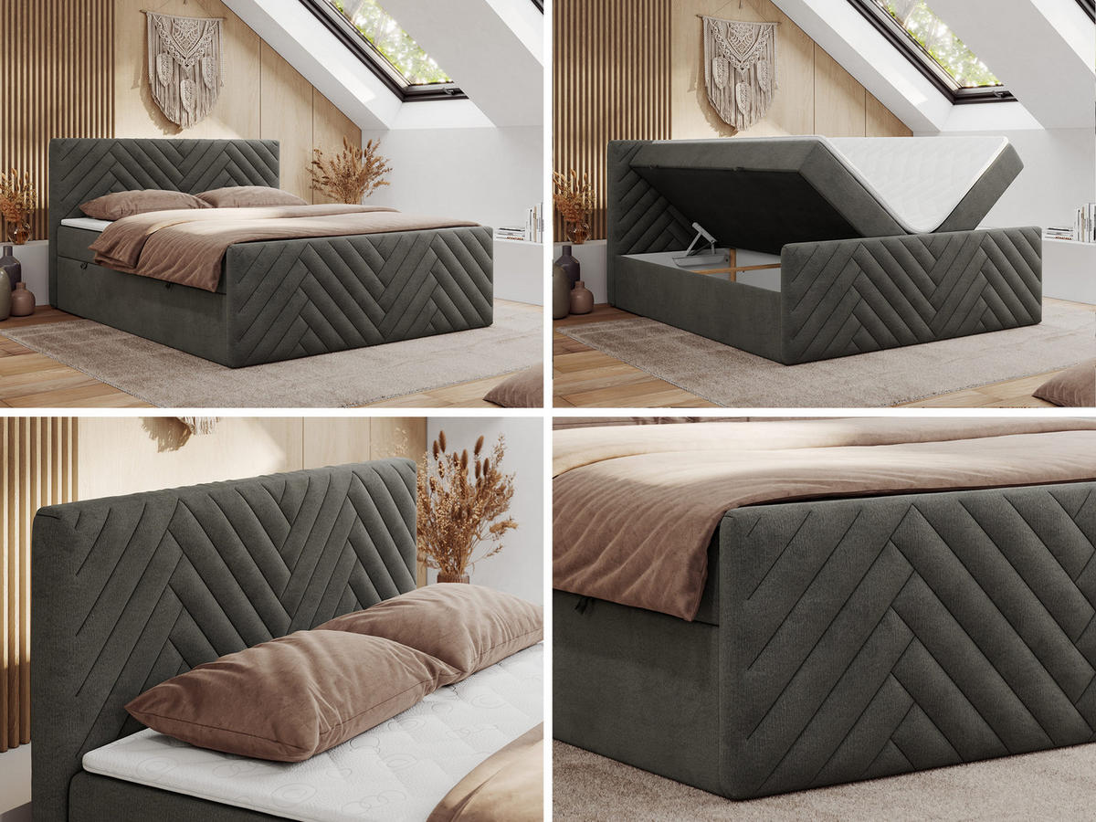 BOXBETT PARIS DUO 160/200 - Dunkelgrau Velvet - H3 - Dunkelgrau, Holz/Textil (160/200cm) - MKS