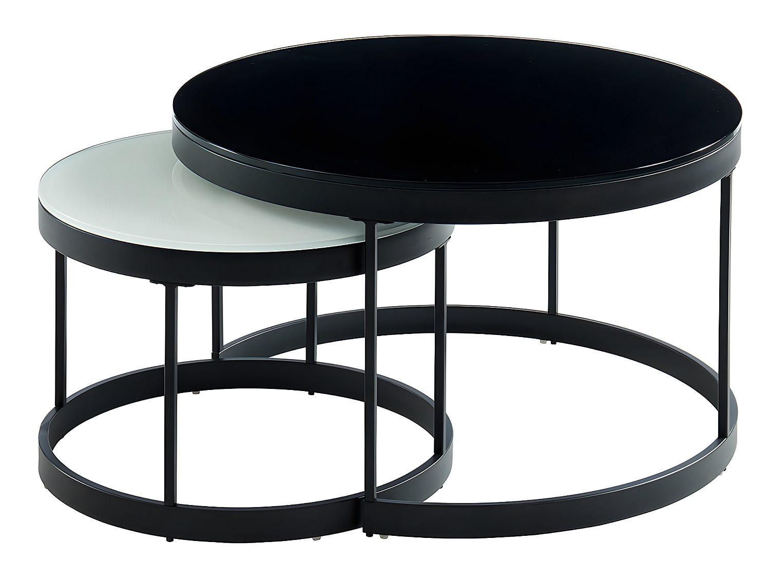 COUCHTISCH 2er-Set - Glass & Metall - Schwarz & Weiß - BILLIE - Schwarz, Metall (70/70/42cm) - Vente-Unique
