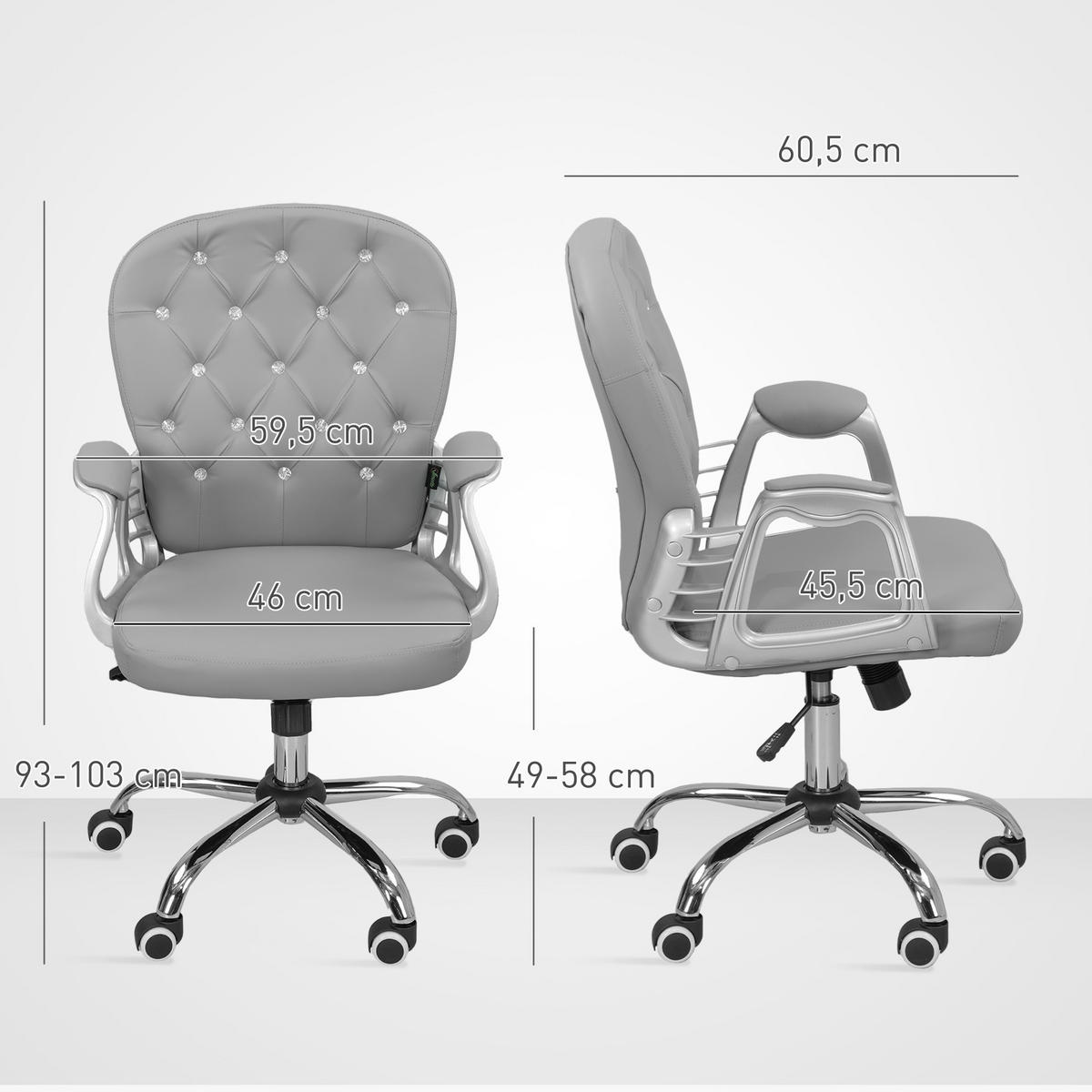 BÜROSTUHL, Ergonomisch Schreibtischstuhl mit Armlehne, Gepolsterter Rückenlehne - Hellgrau, Kunststoff (60.5/103/59.5cm) - Vinsetto