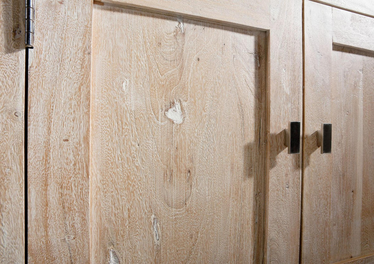 KOMMODE Akazie 90x40x95 white stone getüncht NATURE WHITE #81 - Beige, Holz (90/95/40cm) - Massivmoebel24