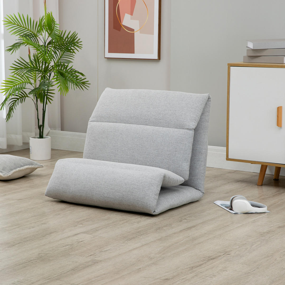 BODENSTUHL Bodensessel mit verstellbarer Rückenlehne Bodensofa Hellgrau - Grau, Metall (71/60/72cm) - HOMCOM