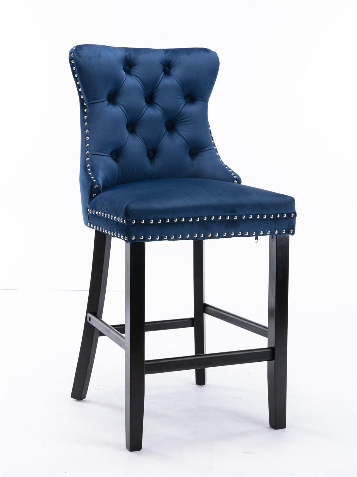 BARHOCKER 2er-Set Blau mit Samtbezug und Rückenlehne - Blau, Textil (65/95/50cm) - PANGIVO