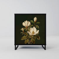 SIDEBOARD FLORAL NOIR, Schwarz, 57,5x42x67,5 cm, Schwarze Metall-Rahmenfüße - Multicolor/Schwarz, Holzwerkstoff/Metall (57.5/67.5/42cm) - SpaceRebels