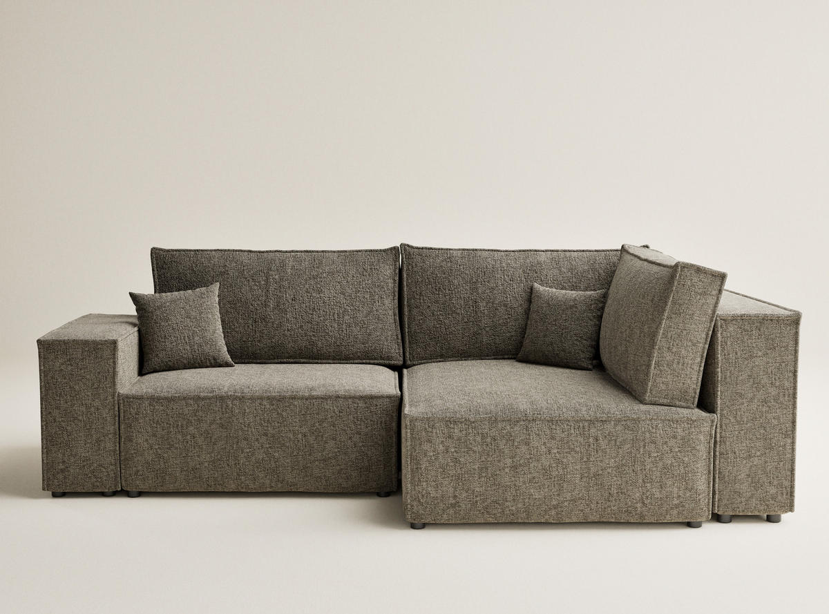 ECKSOFA MIT SCHLAFFUNKTION Tonga Taupe Chenille-Stoff - Schwarz/Braun, Holz/Holzwerkstoff (255/105cm) - Maison de Reve